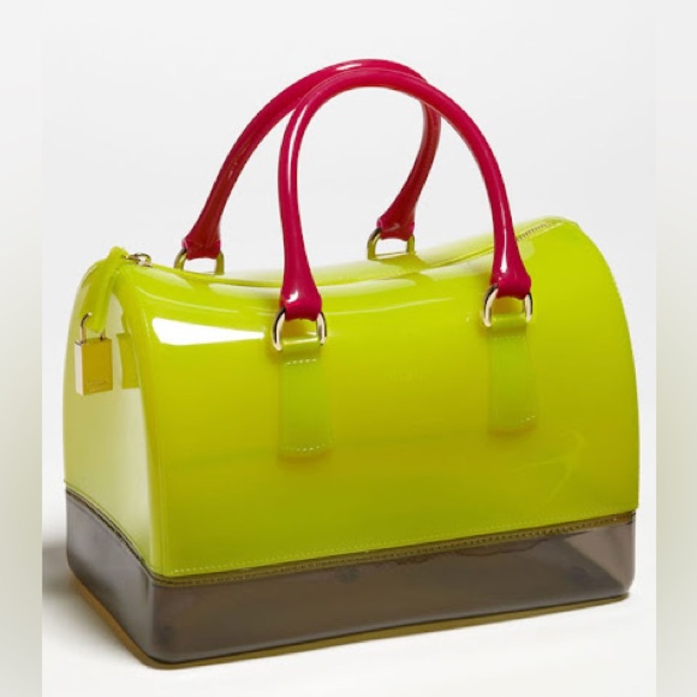 Furla Candy Bag Neon Multicolor Jelly Satchel Rubber Rare Padlock Italy - Picture 13 of 14